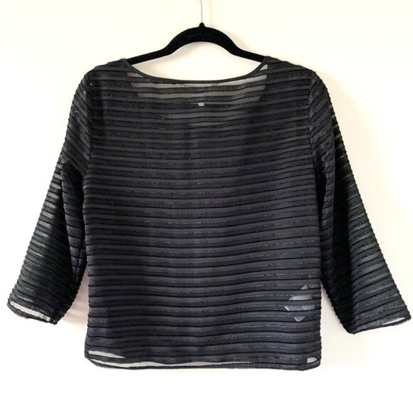BCBG Women’s Blouse Sheer Striped Sleeve Top 3/4 Length Sleeve Black Size Small - Picture 9 of 11